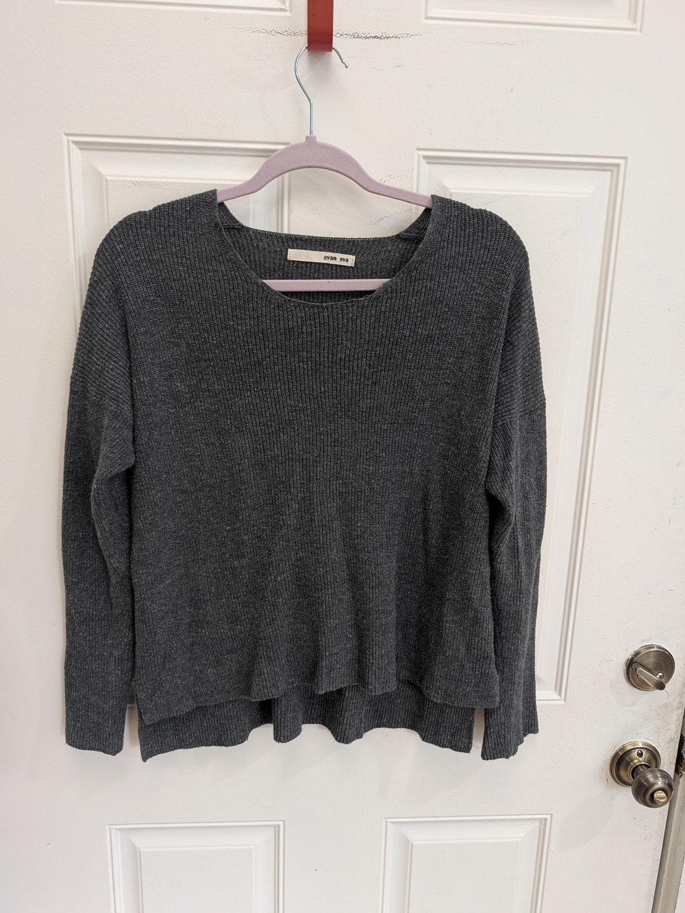 Evam Eva Charcoal Ribbed Knit Cotton Linen Pullover Sweater